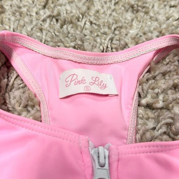 Pink Lily Women’s Pink Multi Bikini Zip Top Size Small NEW - Picture 2 of 5